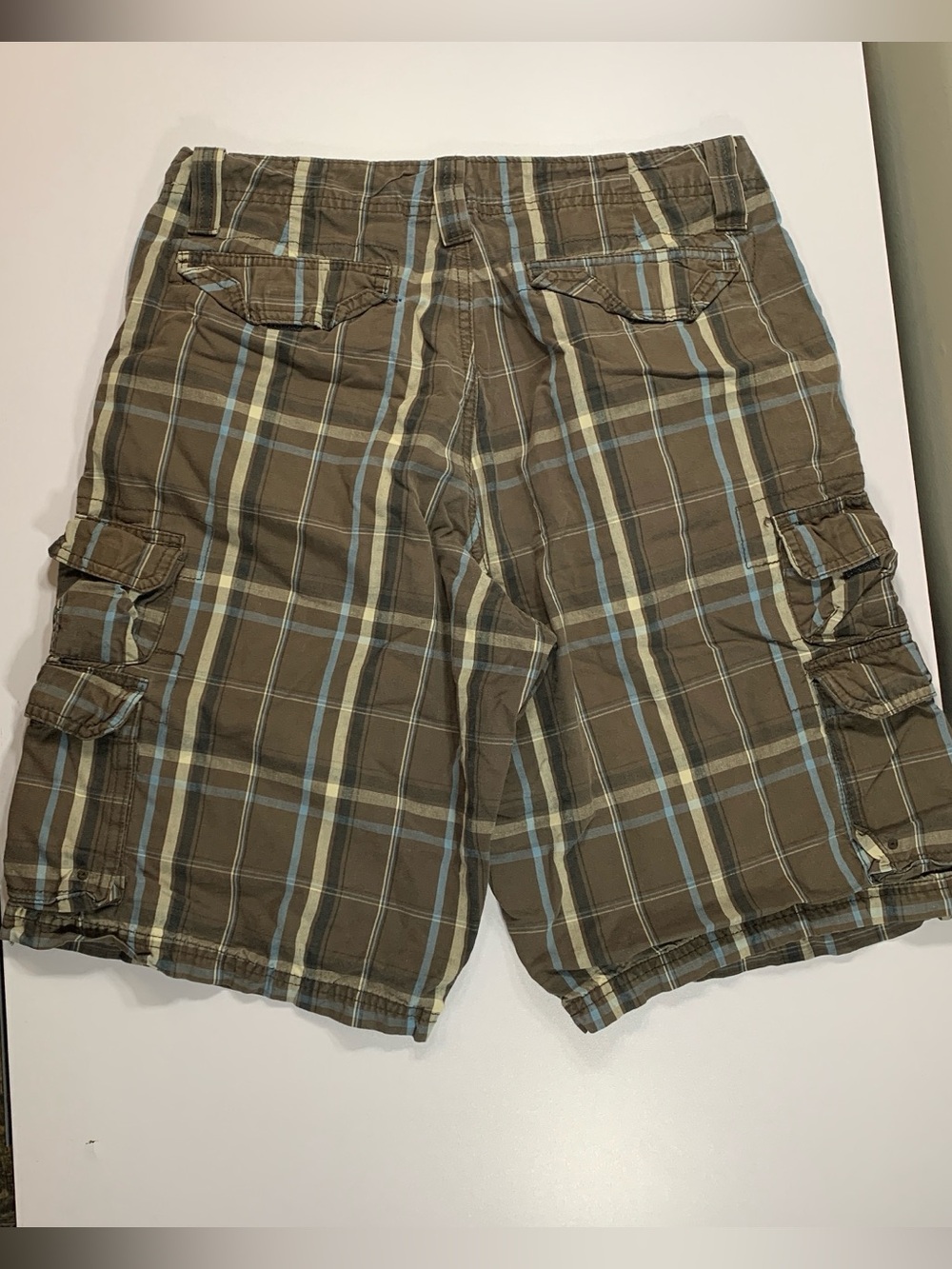 Lee Dungarees Plaid Cargo Shorts 30 Brown Y2K Skater Baggy Grunge - Picture 2 of 7